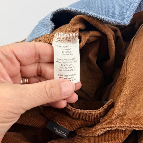 Toad&Co Women's S Brown Karuna Corduroy Wide-Leg Organic Cotton/Hemp Overalls - Picture 9 of 13